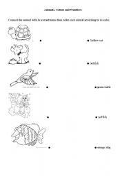 English Worksheet: Animals and colors