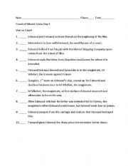 English Worksheet: Count of Monte Cristo Film True False Questions