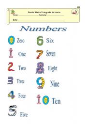 English worksheet: Numbers