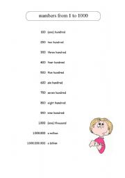 English worksheet: Numbers to 1000 (and more)