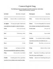 English Worksheet: Common English Slang