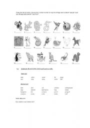 English worksheet: animals + can verb