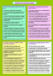 English Worksheet: Passive to active