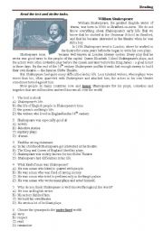 English Worksheet: William Shakespeare. Read the text and do the exercises