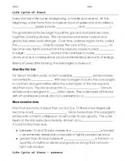 English Worksheet: Stellar Formation