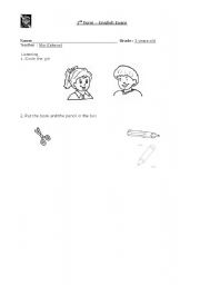 English worksheet: An English exam for 3 year olds