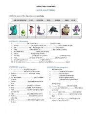 English Worksheet: SIMPLE PRESENT + MOVIE MONSTERS INC. + CROSSWORD