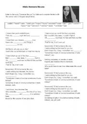 English Worksheet: Adele - Someone like you (past simple exercise)