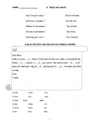 English worksheet:  TEST - QUESTIONS- HAVE HAS GOT- VERB TO BE