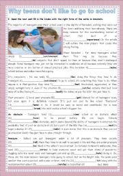 English Worksheet: WHY TEENS DONT LIKE TO GO TO SCHOOL- 1ST PART