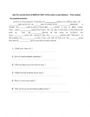 English worksheet: SIMPLE PAST REVISION