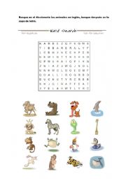 English Worksheet: Animals wordsearch