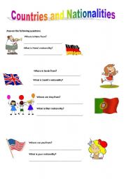 English worksheet: Countries and Nationalities