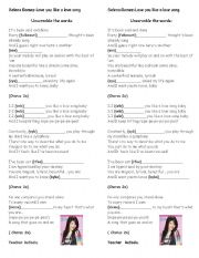 English Worksheet: Selena Gomez-Love you like a love song