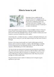 English Worksheet: Siberia home to the yeti