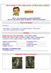 English Worksheet: Mr Bean makes a sandwich: how to study a video extract  