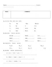English Worksheet: Test of Lets Go 1 -2nd