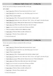 English worksheet: A Midsummer Nights Dream - Act V