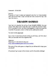English Worksheet: Dragon World Homework