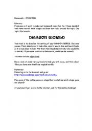 English worksheet: Dragon World Homework