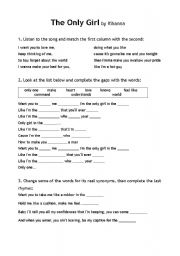 English worksheet: Only Girl by Rihanna