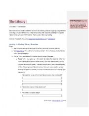 English Worksheet: Using the library website (Toronto) - scanning and search engines