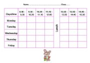 English worksheet: Classroom timetable