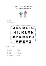 English worksheet: Numbers and Letters