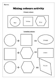 English Worksheet: Mixing colours activity