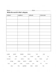 English worksheet: Category worksheet