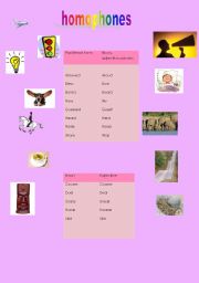 English Worksheet: Homophones