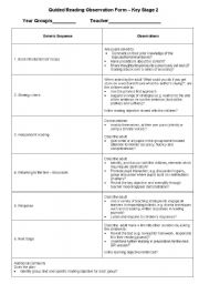 English worksheet: Guided reading observation