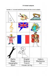 English Worksheet: school subjects