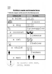 English Worksheet: PLURALS (regular and irregular forms)