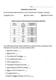 English Worksheet: subject and object pronouns, possessive adjectives 