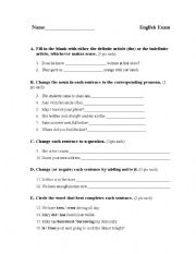 English Worksheet: Sample English Grammar Exam/Worksheet