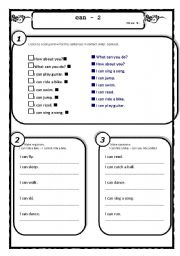 English worksheet: Can-sentences, negatives, questions& answers, listening practice