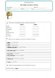 English Worksheet: SUBJECT AND OBJECT PRONOUNS