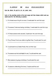 English Worksheet: CARDS   FOR   ALL  OCCASIONS