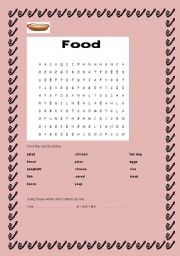 English Worksheet: Food Vocabulary Word Search