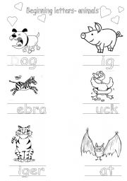 English Worksheet: beginning letters- fruit and animals