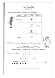 English Worksheet: Note values