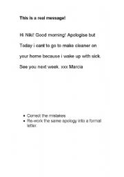 English Worksheet: Apology message, authentic