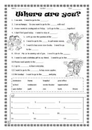 English Worksheet: Where are you?
