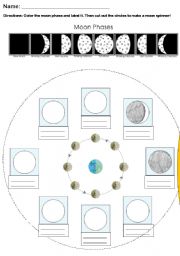 English Worksheet: Phases of the Moon Spinner
