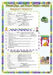 English Worksheet: Present,Past,and Future perfect revision.( key included)