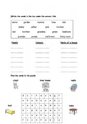 English worksheet: categorizing