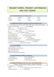 English Worksheet: Present simple, present continuous and past simple