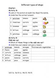 English Worksheet: different kinds os shops