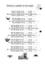 English Worksheet: Halloween song: Theres a spider on my head!